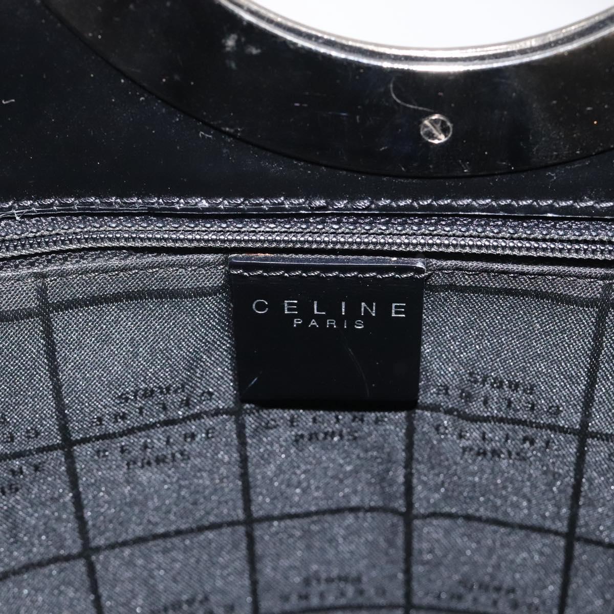 CELINE Hand Bag Enamel Black Silver Auth 121615