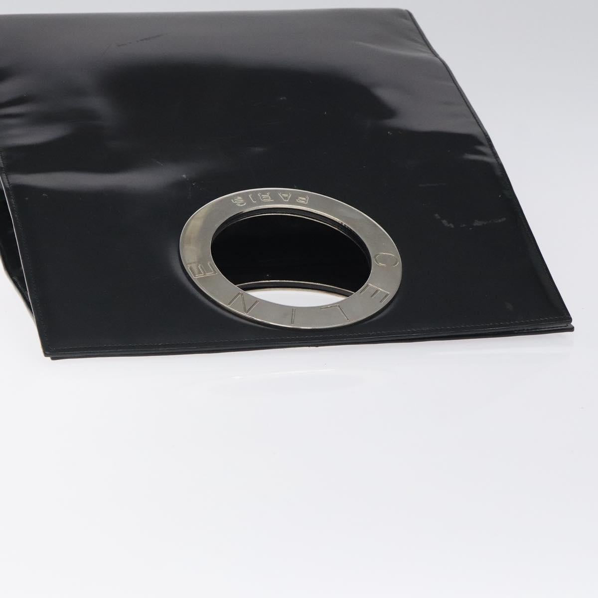 CELINE Hand Bag Enamel Black Silver Auth 121615