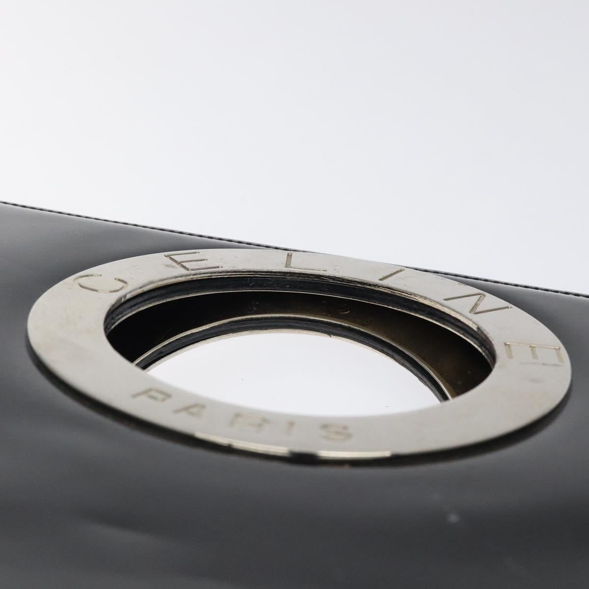 CELINE Hand Bag Enamel Black Silver Auth 121615