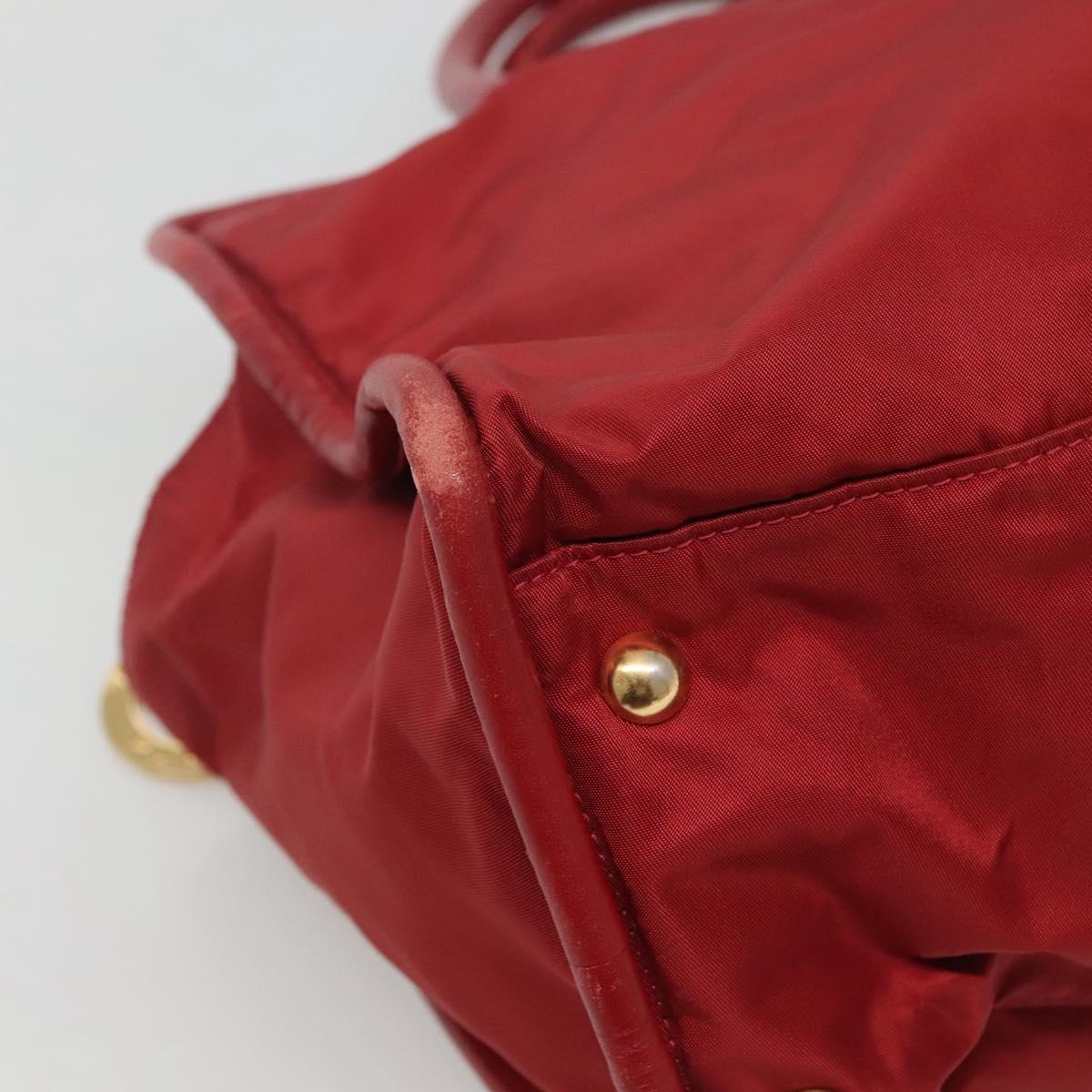 CELINE Hand Bag Nylon Red Gold Auth 121616