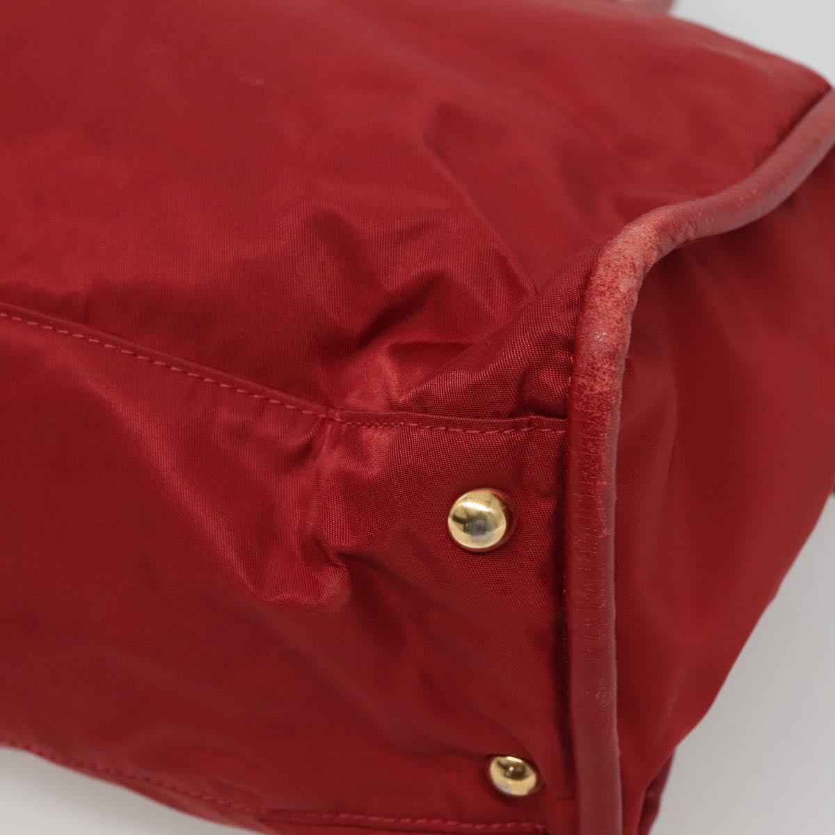 CELINE Hand Bag Nylon Red Gold Auth 121616