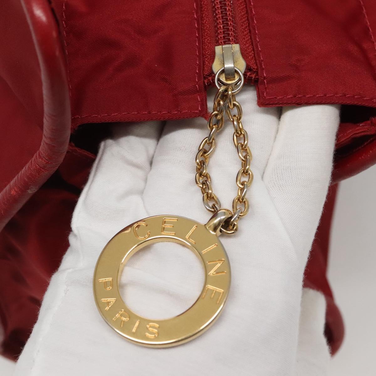 CELINE Hand Bag Nylon Red Gold Auth 121616