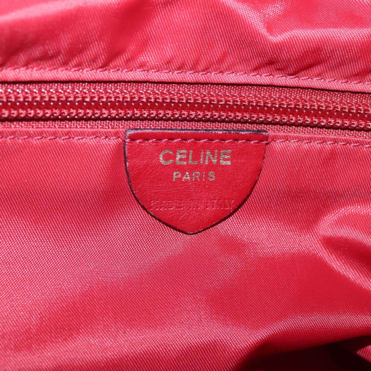 CELINE Hand Bag Nylon Red Gold Auth 121616