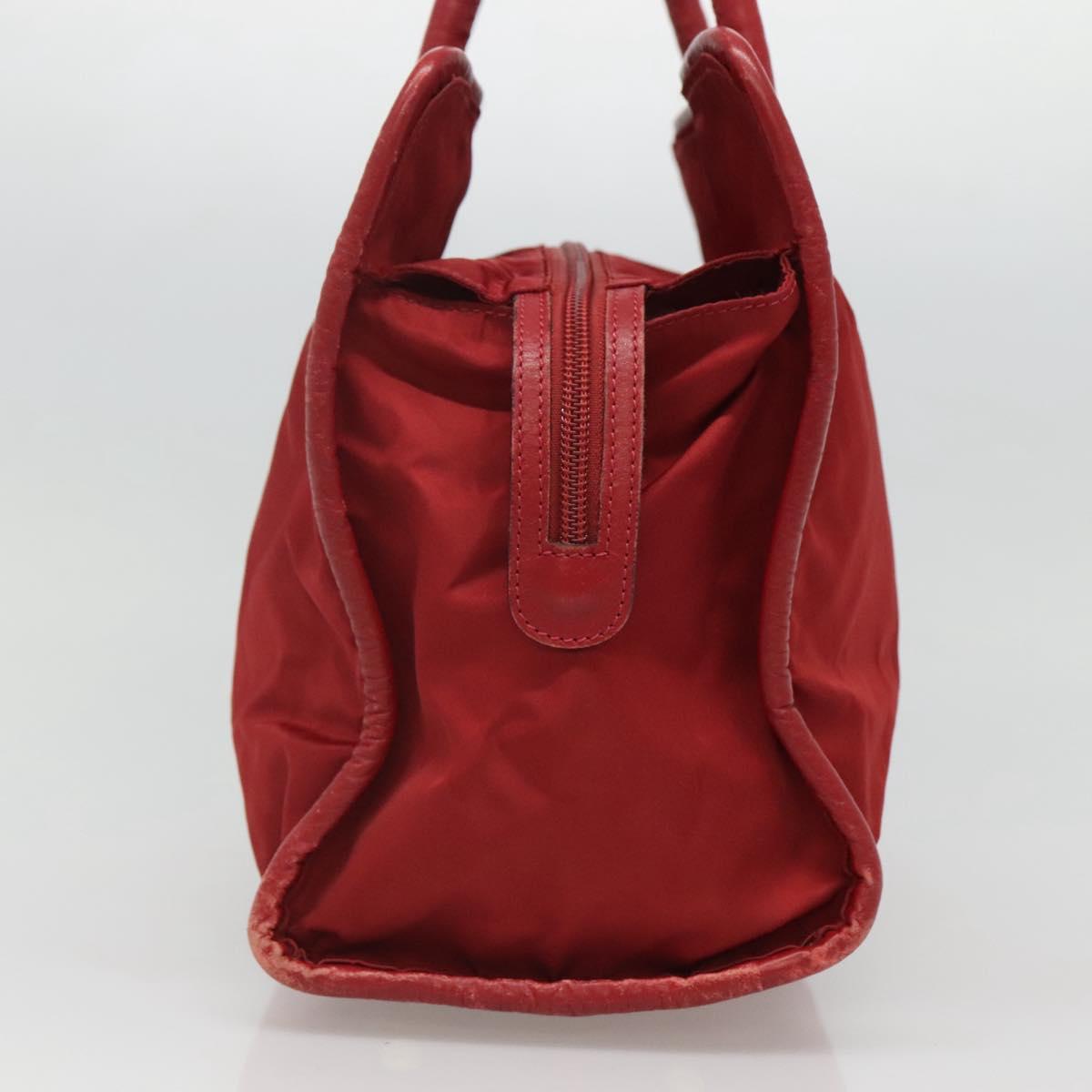 CELINE Hand Bag Nylon Red Gold Auth 121616