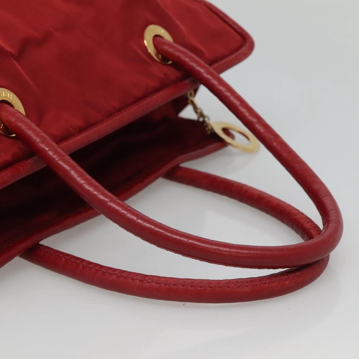 CELINE Hand Bag Nylon Red Gold Auth 121616