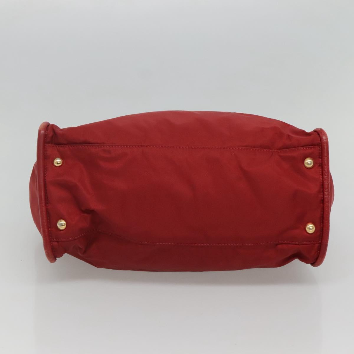 CELINE Hand Bag Nylon Red Gold Auth 121616