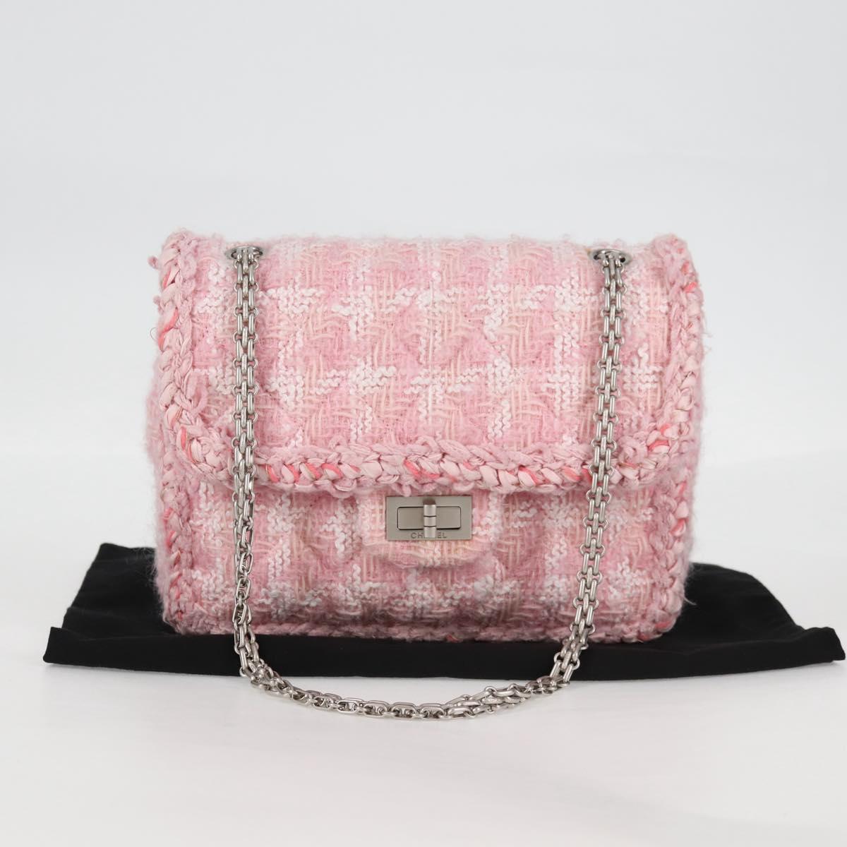 CHANEL Chain Matelasse 2.55 Shoulder Bag Tweed Pink CC Auth 121623AM