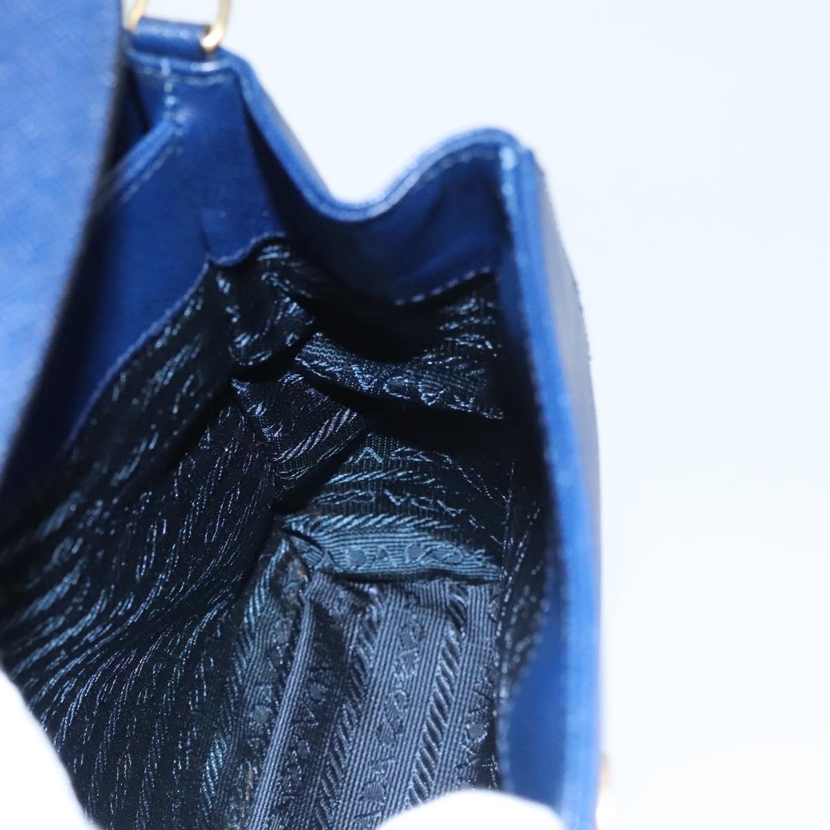 PRADA Shoulder Bag Safiano Leather Blue Gold Auth 121634