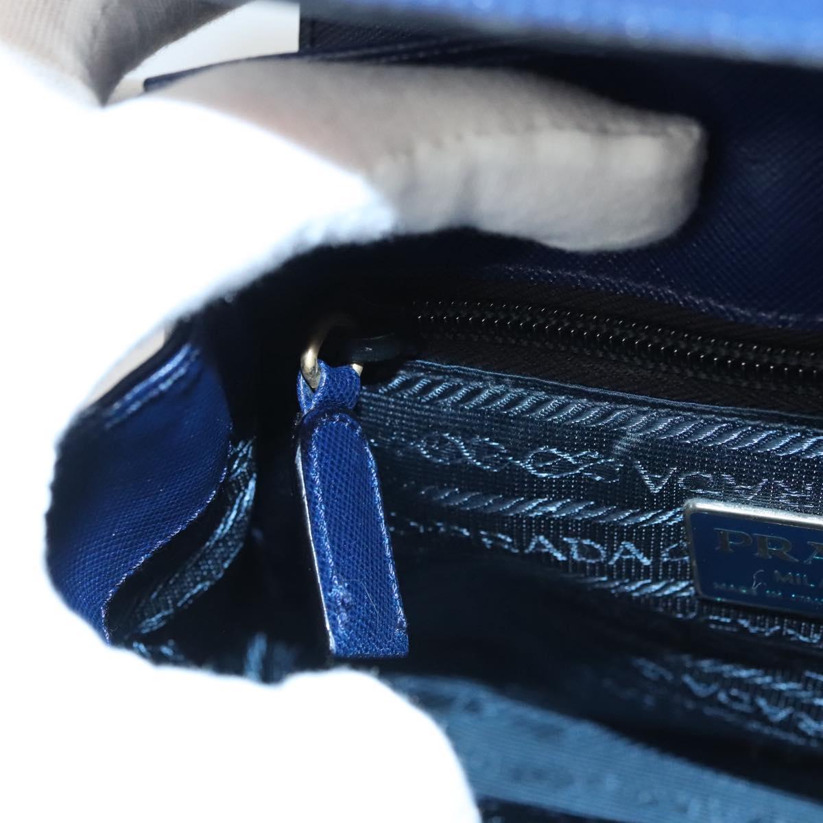PRADA Shoulder Bag Safiano Leather Blue Gold Auth 121634