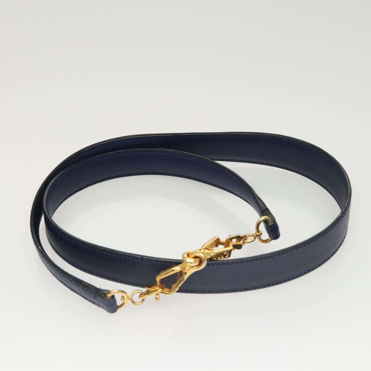 PRADA Shoulder Bag Safiano Leather Blue Gold Auth 121634