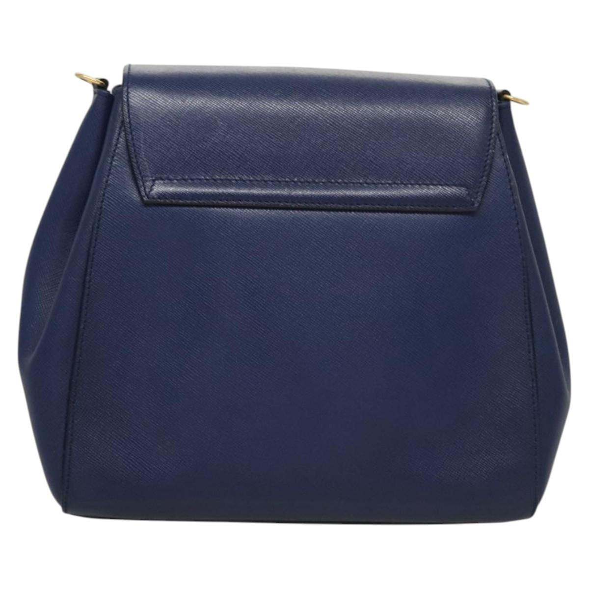 PRADA Shoulder Bag Safiano Leather Blue Gold Auth 121634