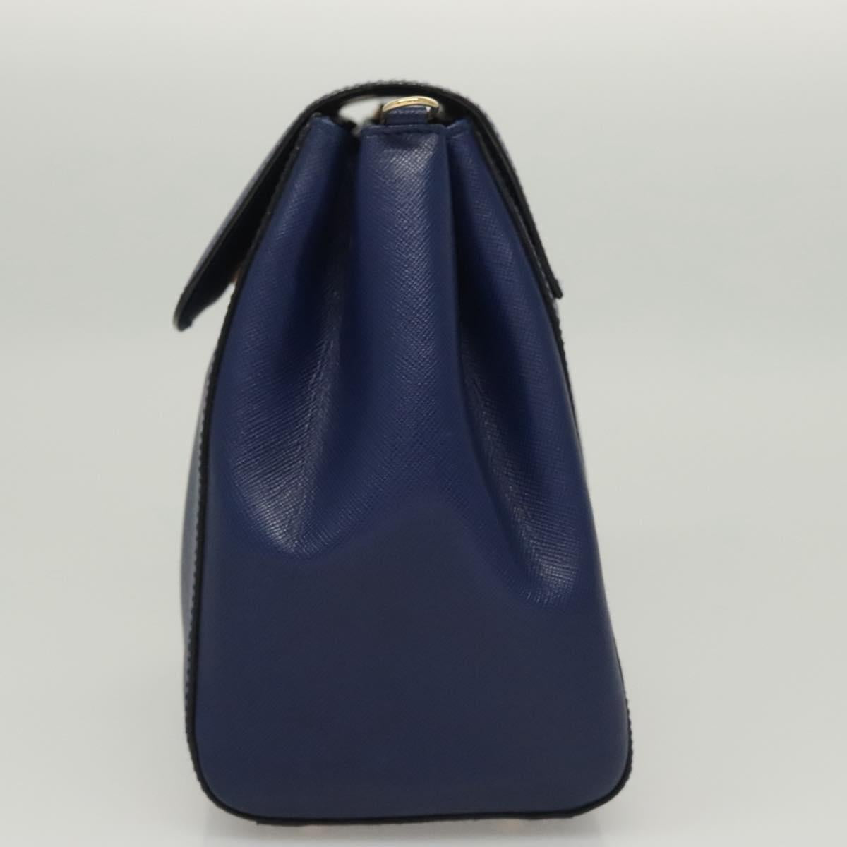 PRADA Shoulder Bag Safiano Leather Blue Gold Auth 121634