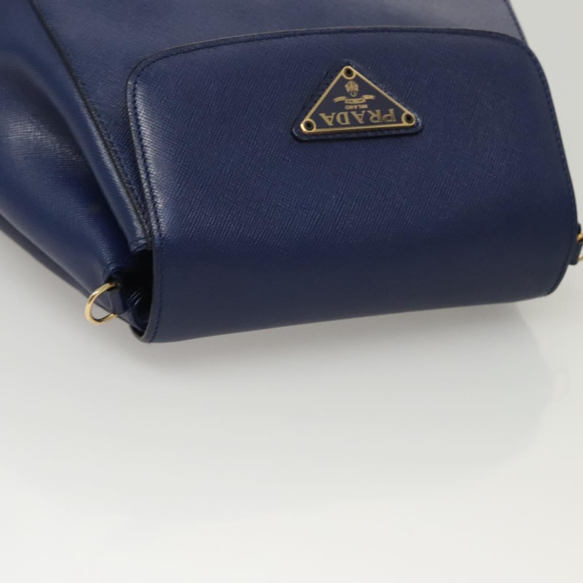 PRADA Shoulder Bag Safiano Leather Blue Gold Auth 121634