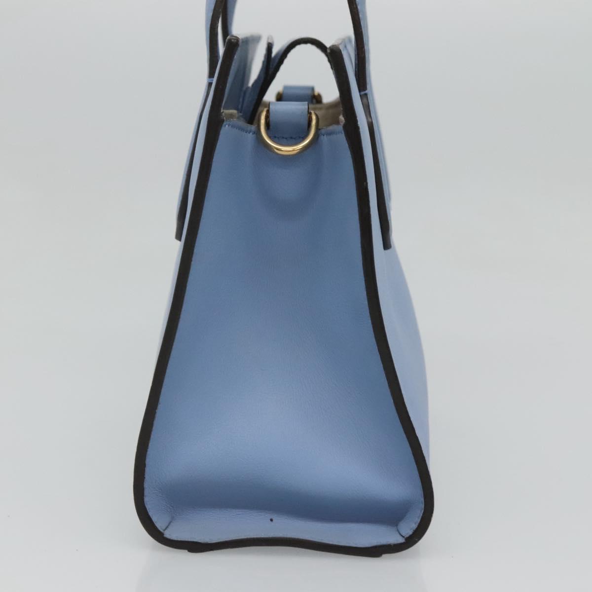 GUCCI Hand Bag Leather 2way Blue Gold 443089 Auth 121644