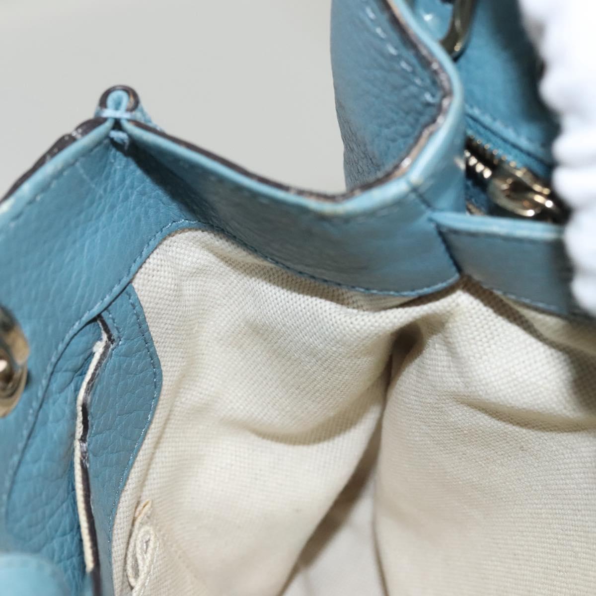 GUCCI Bamboo Hand Bag Leather 2way Blue Silver 336032 Auth 121645