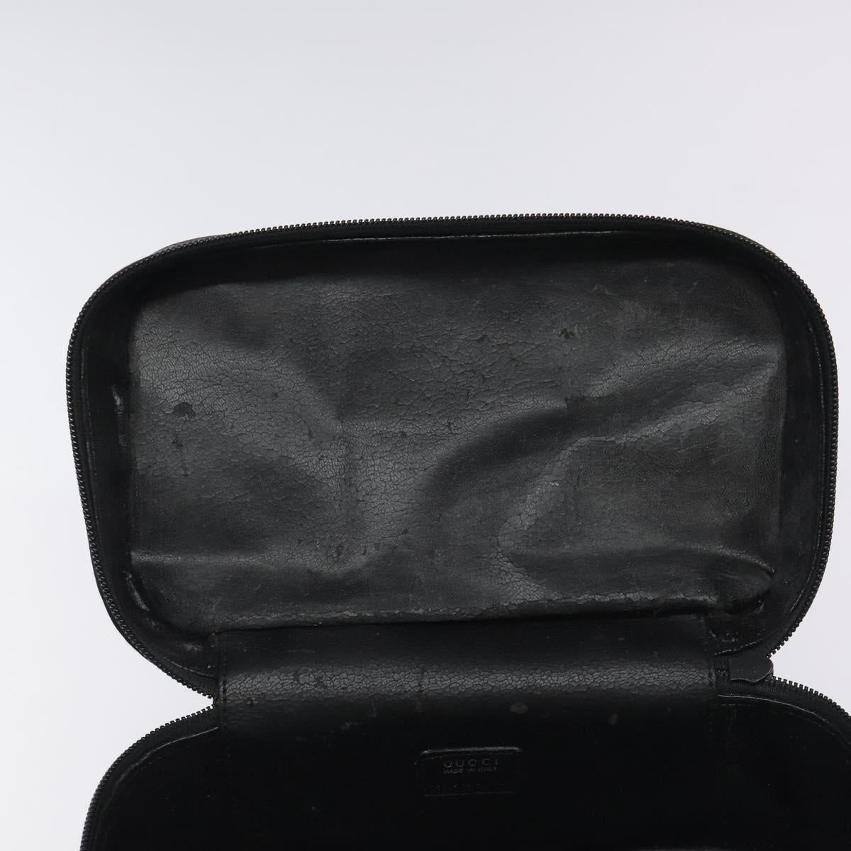 GUCCI Vanity Pouch Leather Black Silver Auth 121646