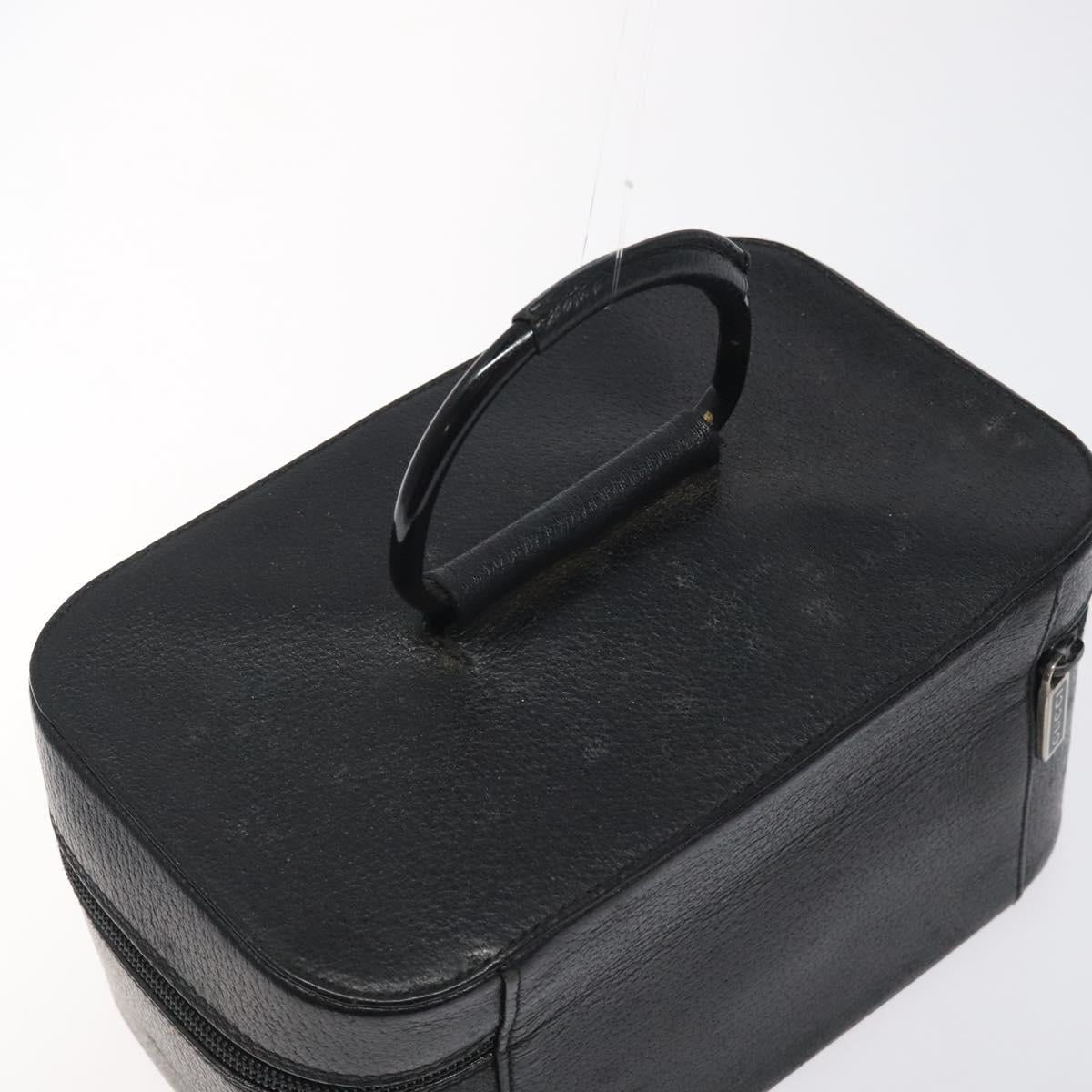 GUCCI Vanity Pouch Leather Black Silver Auth 121646