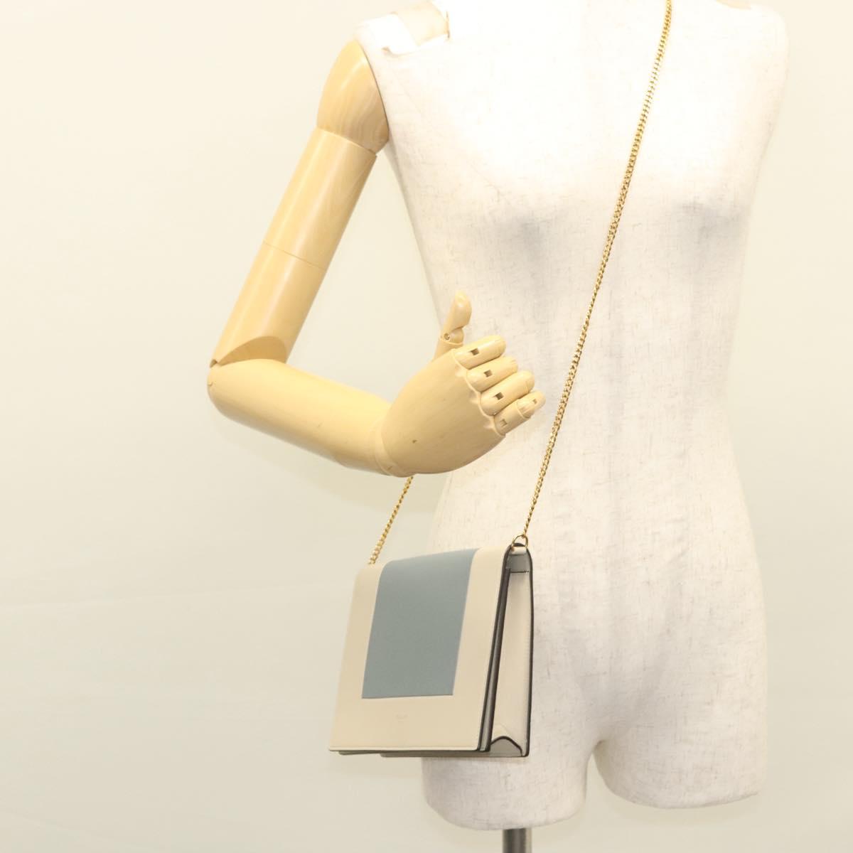 CELINE Chain Shoulder Bag Leather Gray Gold Auth 121648