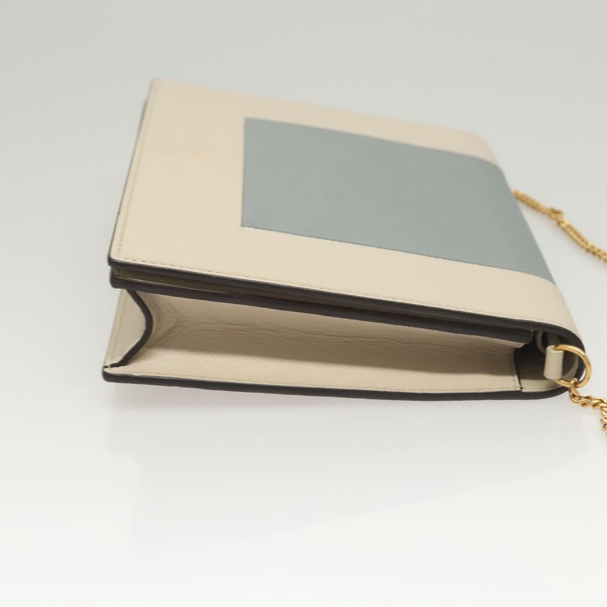 CELINE Chain Shoulder Bag Leather Gray Gold Auth 121648