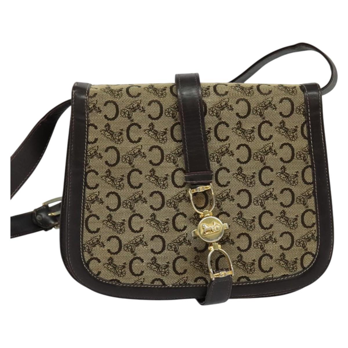 CELINE C Sulky Shoulder Bag Canvas Brown Gold Auth 121649