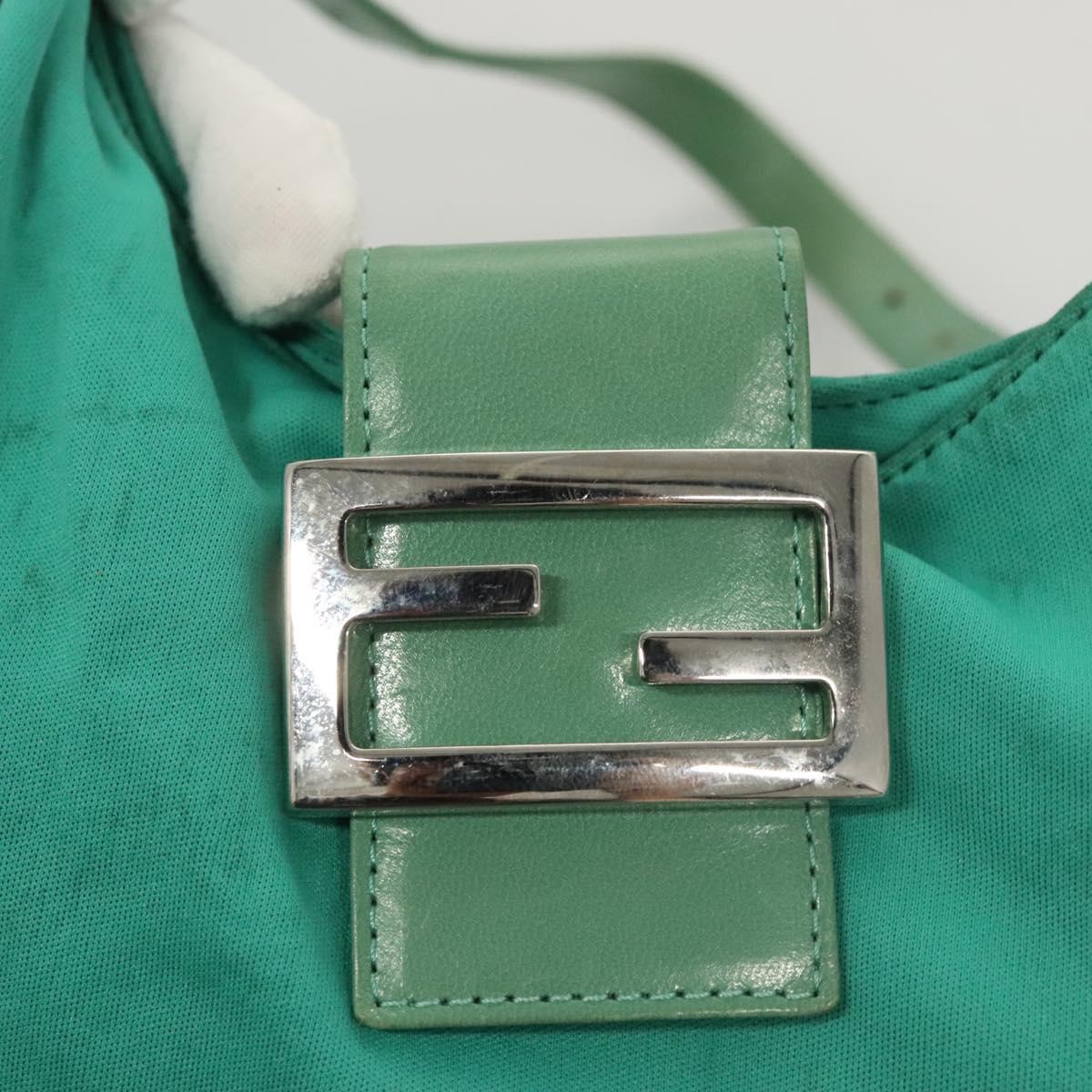 FENDI Shoulder Bag Nylon Green Silver Auth 121653