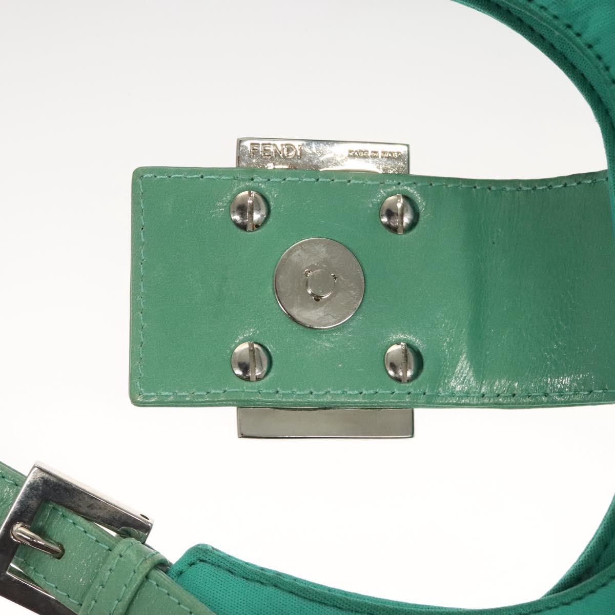 FENDI Shoulder Bag Nylon Green Silver Auth 121653
