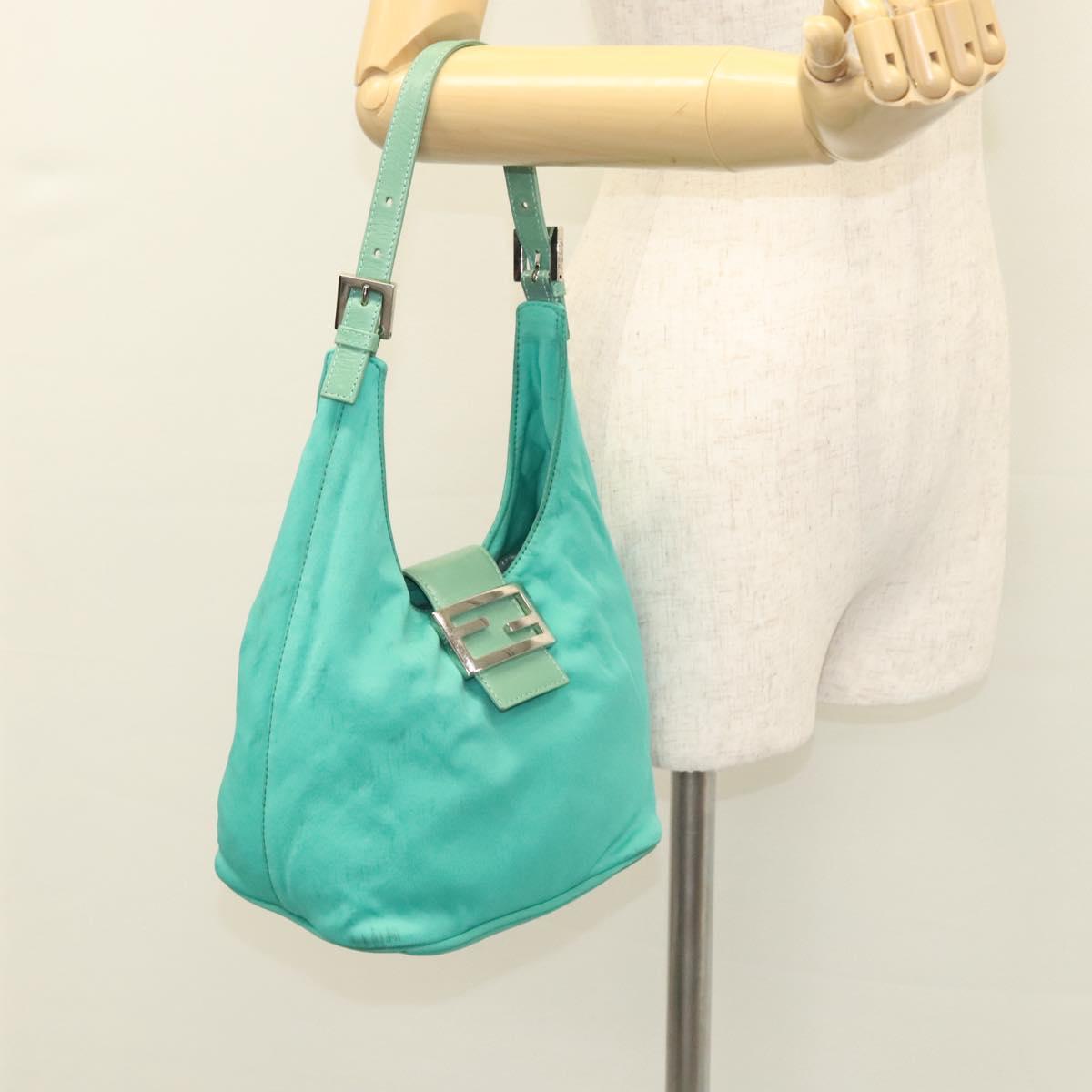 FENDI Shoulder Bag Nylon Green Silver Auth 121653