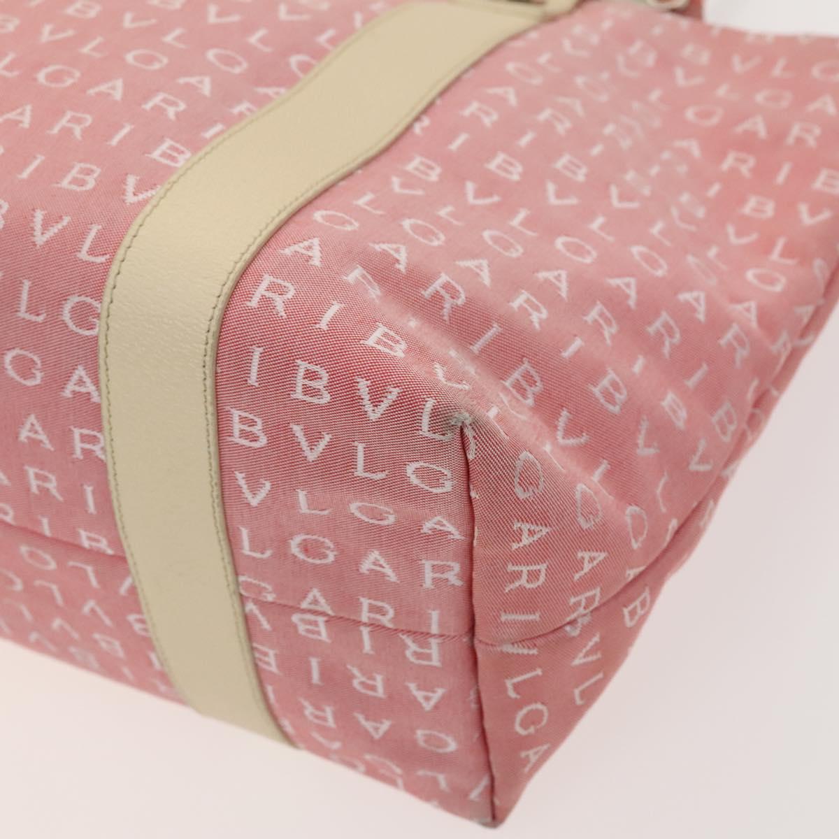 BVLGARI Logo Mania Tote Bag Canvas Pink Silver Auth 121657
