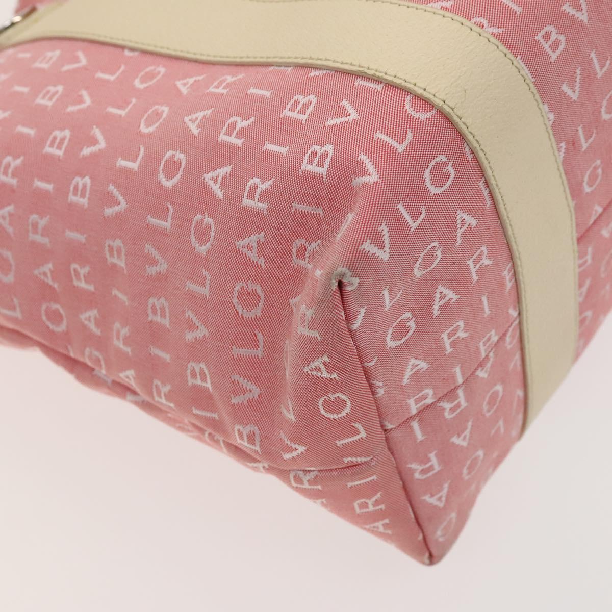 BVLGARI Logo Mania Tote Bag Canvas Pink Silver Auth 121657