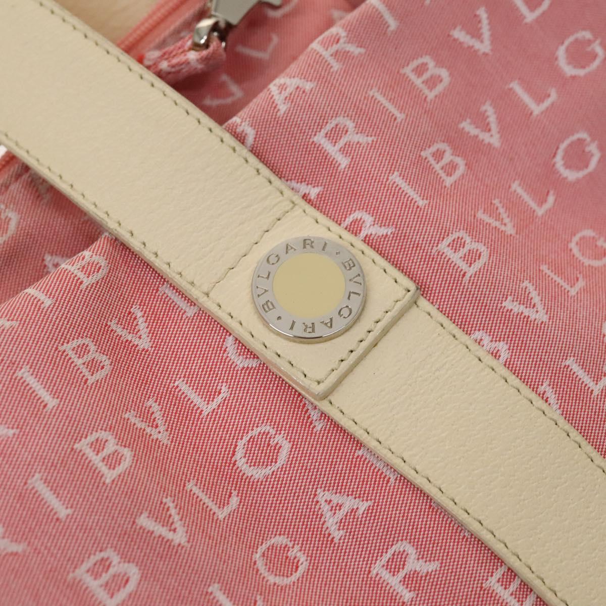 BVLGARI Logo Mania Tote Bag Canvas Pink Silver Auth 121657