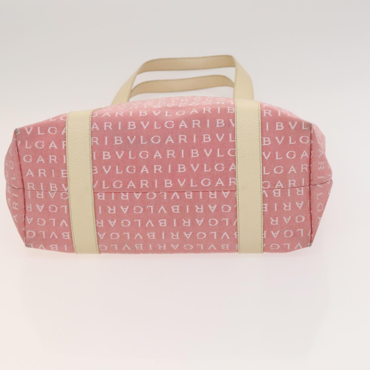 BVLGARI Logo Mania Tote Bag Canvas Pink Silver Auth 121657