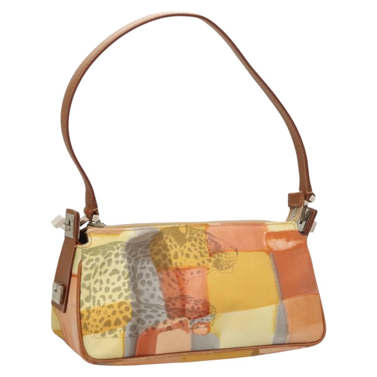 Salvatore Ferragamo Accessory Pouch Nylon Yellow Silver Auth 121659