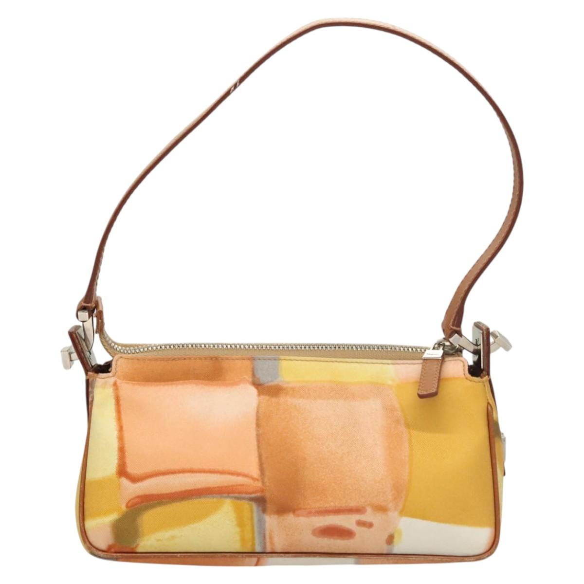 Salvatore Ferragamo Accessory Pouch Nylon Yellow Silver Auth 121659