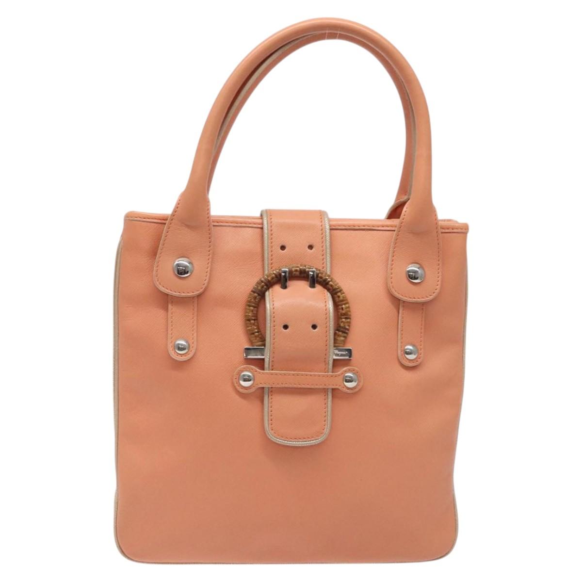 Salvatore Ferragamo Hand Bag Leather Orange Silver Auth 121670