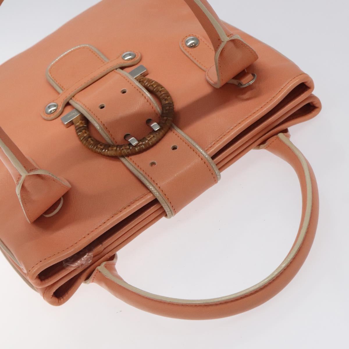 Salvatore Ferragamo Hand Bag Leather Orange Silver Auth 121670