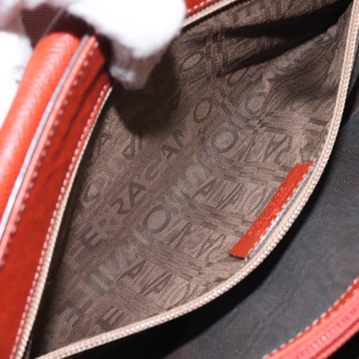 Salvatore Ferragamo Gancini Shoulder Bag Leather Orange Silver Auth 121671