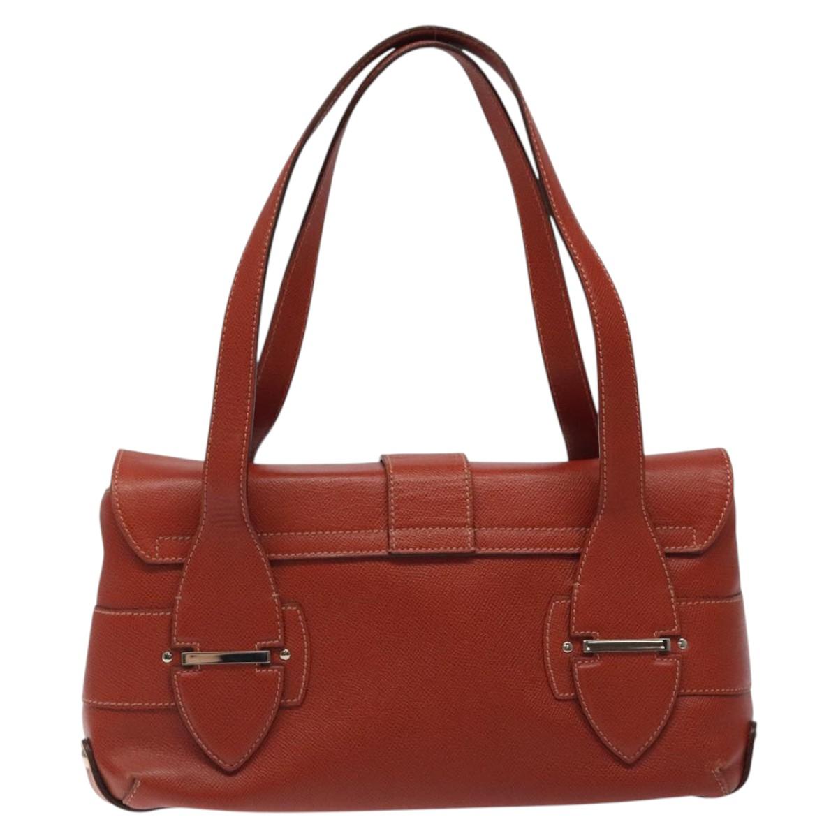 Salvatore Ferragamo Gancini Shoulder Bag Leather Orange Silver Auth 121671