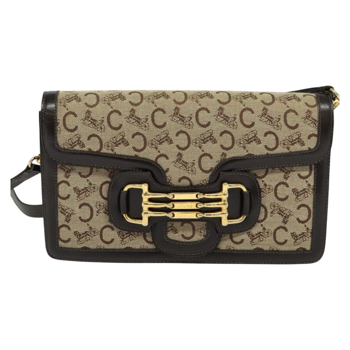 CELINE C Sulky Shoulder Bag Canvas Brown Gold Auth 121678