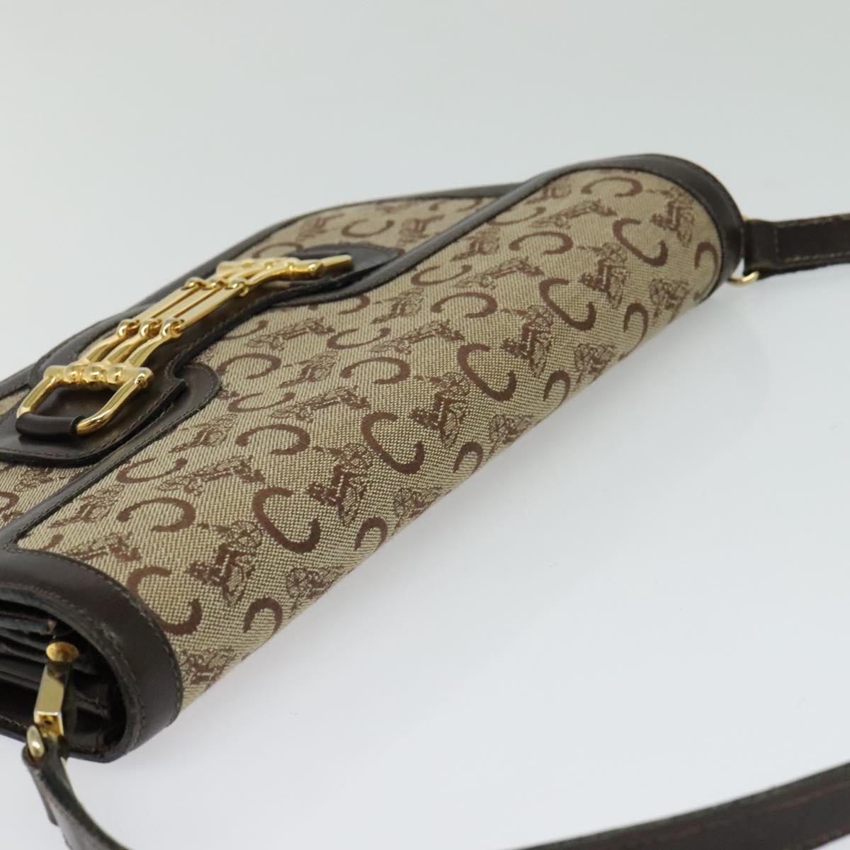 CELINE C Sulky Shoulder Bag Canvas Brown Gold Auth 121678