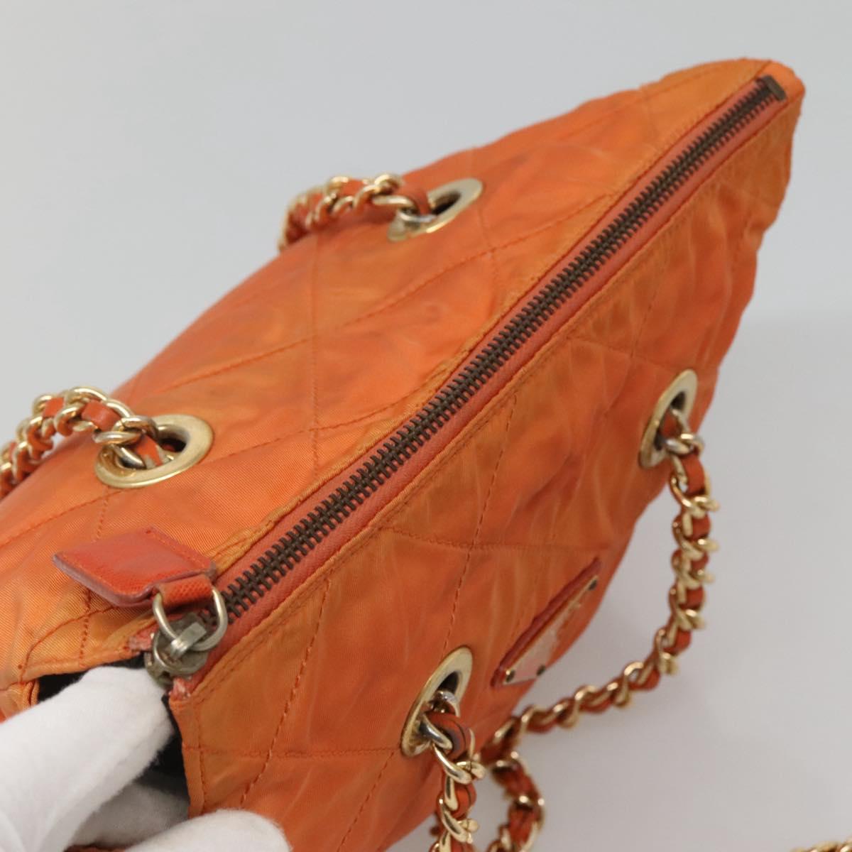 PRADA Chain Shoulder Bag Nylon Orange Gold Auth 121685