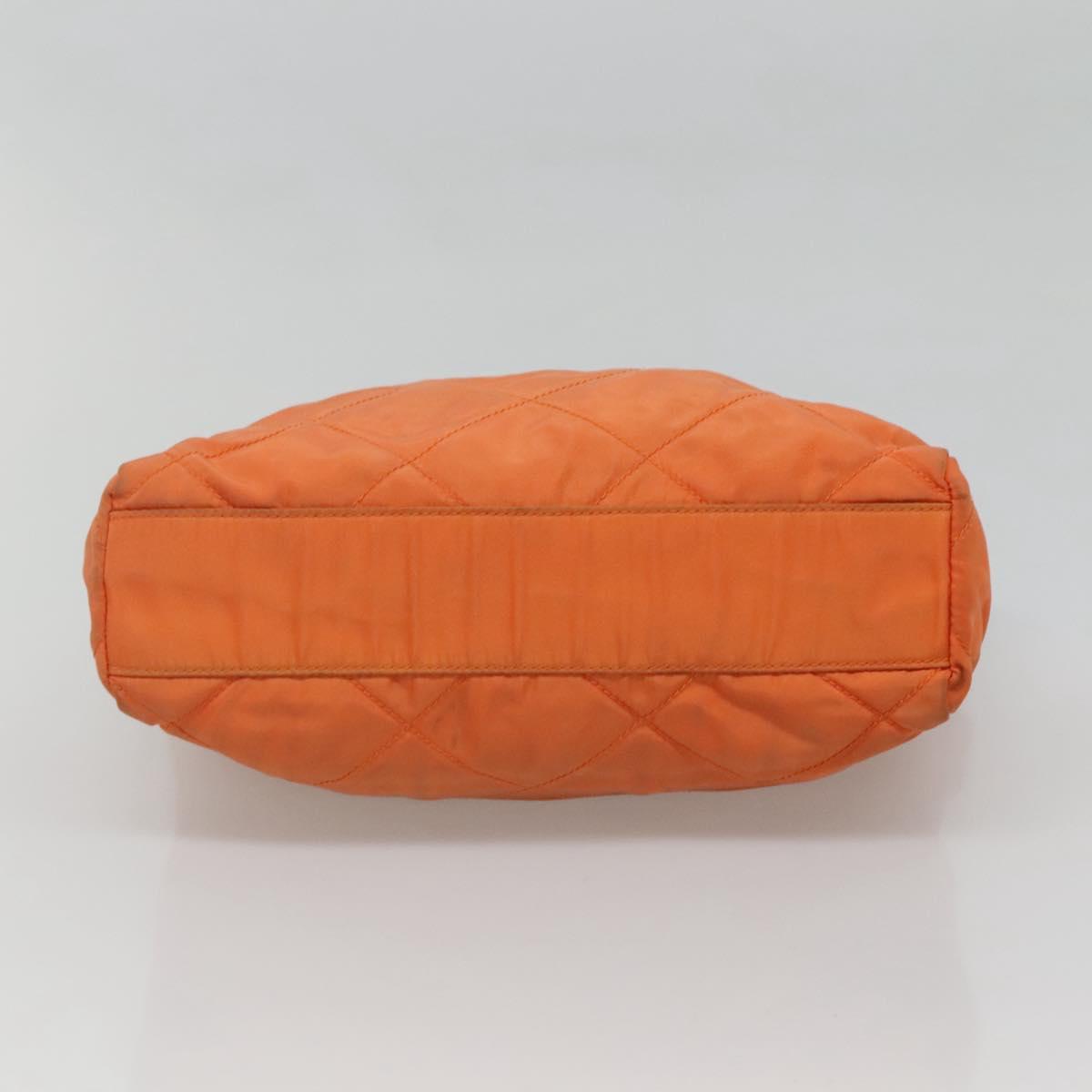 PRADA Chain Shoulder Bag Nylon Orange Gold Auth 121685