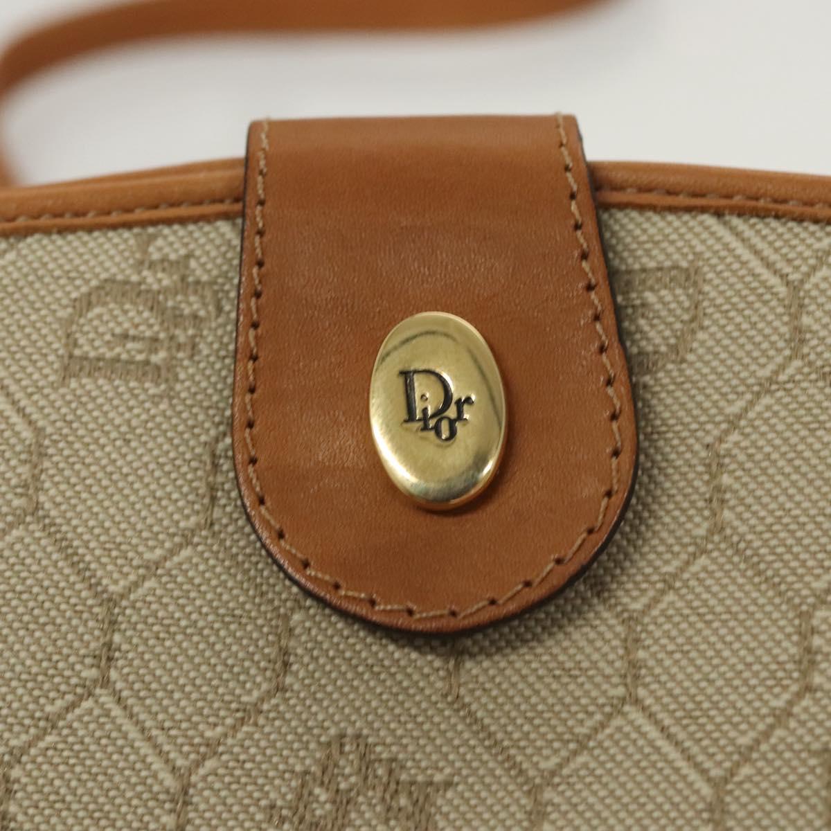 Christian Dior Honeycomb Canvas Shoulder Bag Beige Gold Auth 121690