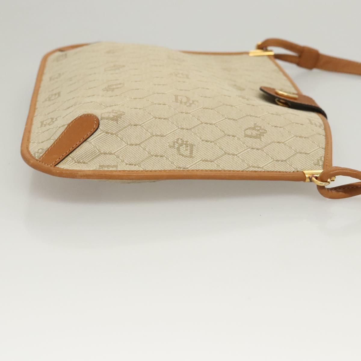 Christian Dior Honeycomb Canvas Shoulder Bag Beige Gold Auth 121690