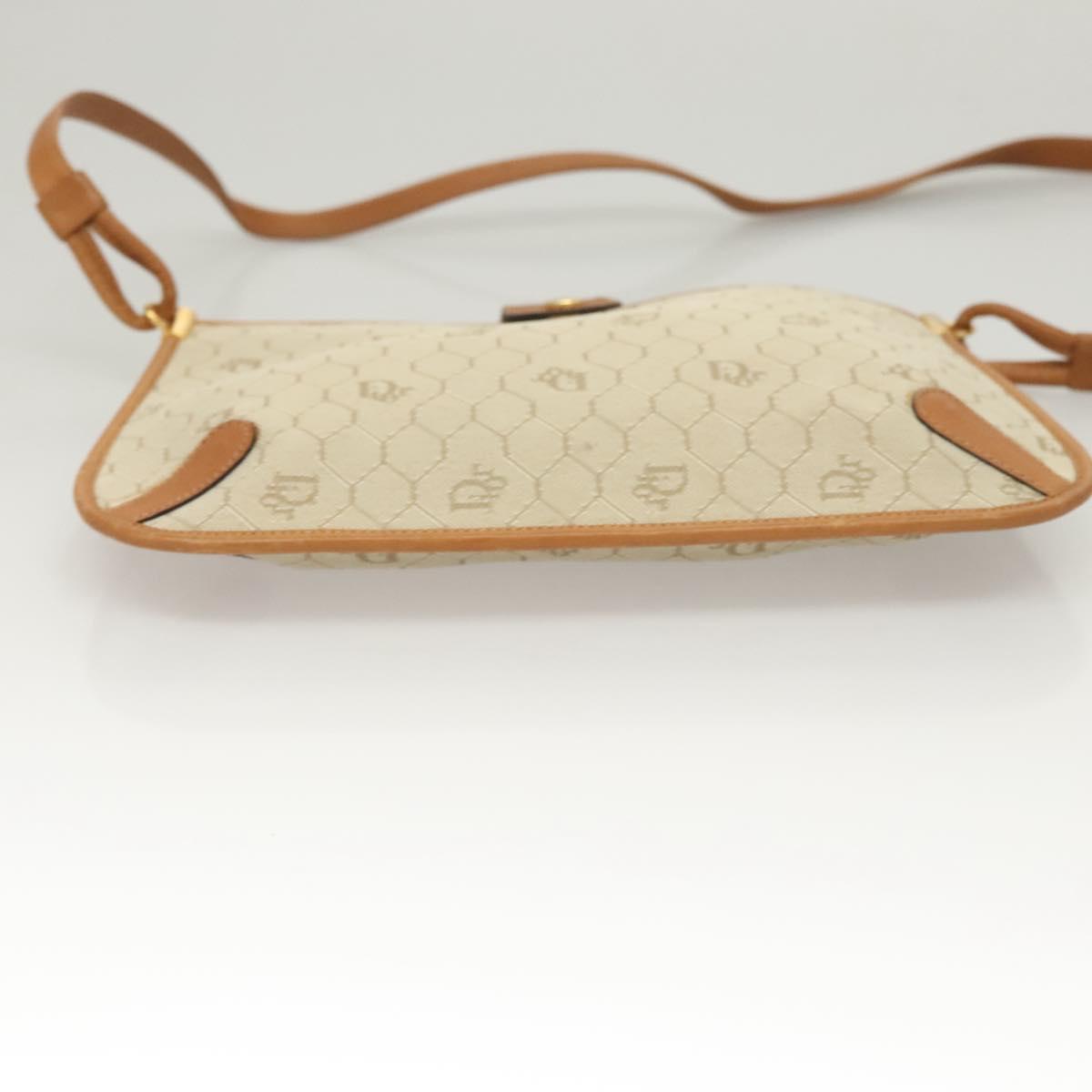 Christian Dior Honeycomb Canvas Shoulder Bag Beige Gold Auth 121690