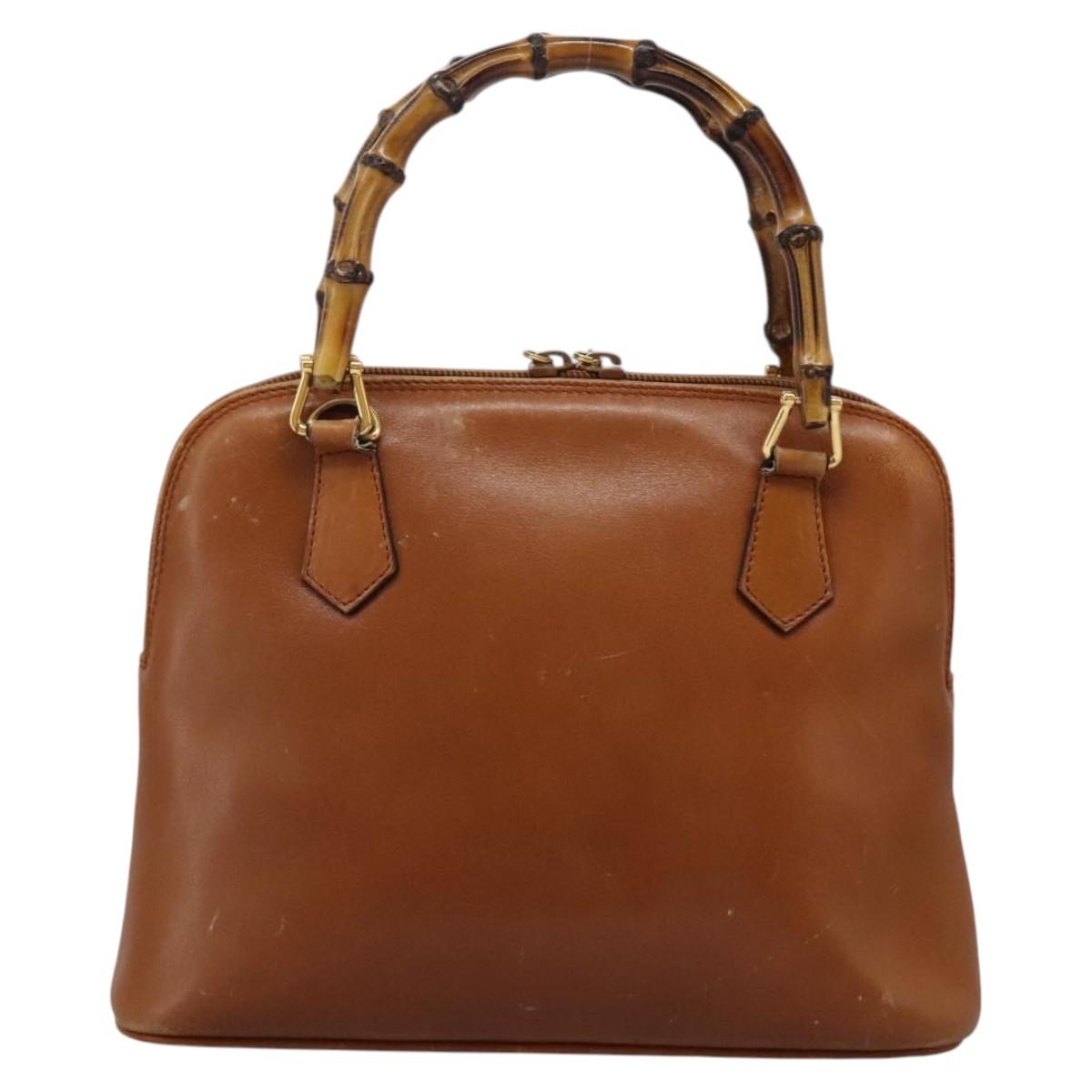 GUCCI Bamboo Hand Bag Leather 2way Brown Gold 000 2865 0290 Auth 121698