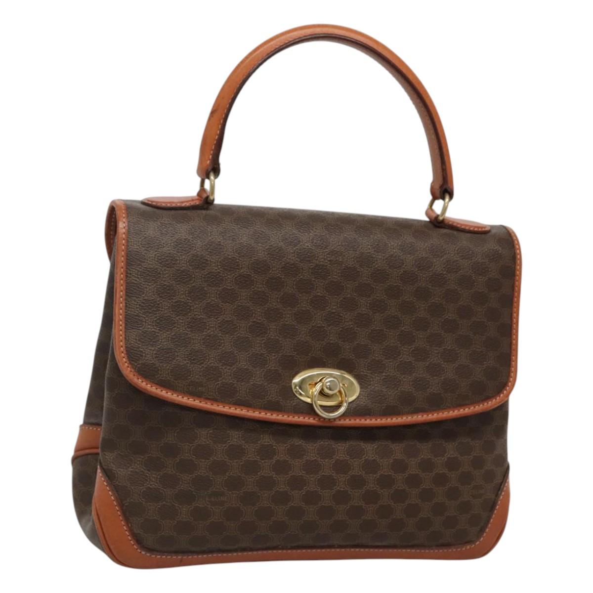 CELINE Macadam Canvas Hand Bag PVC Leather Brown Gold Auth 121702