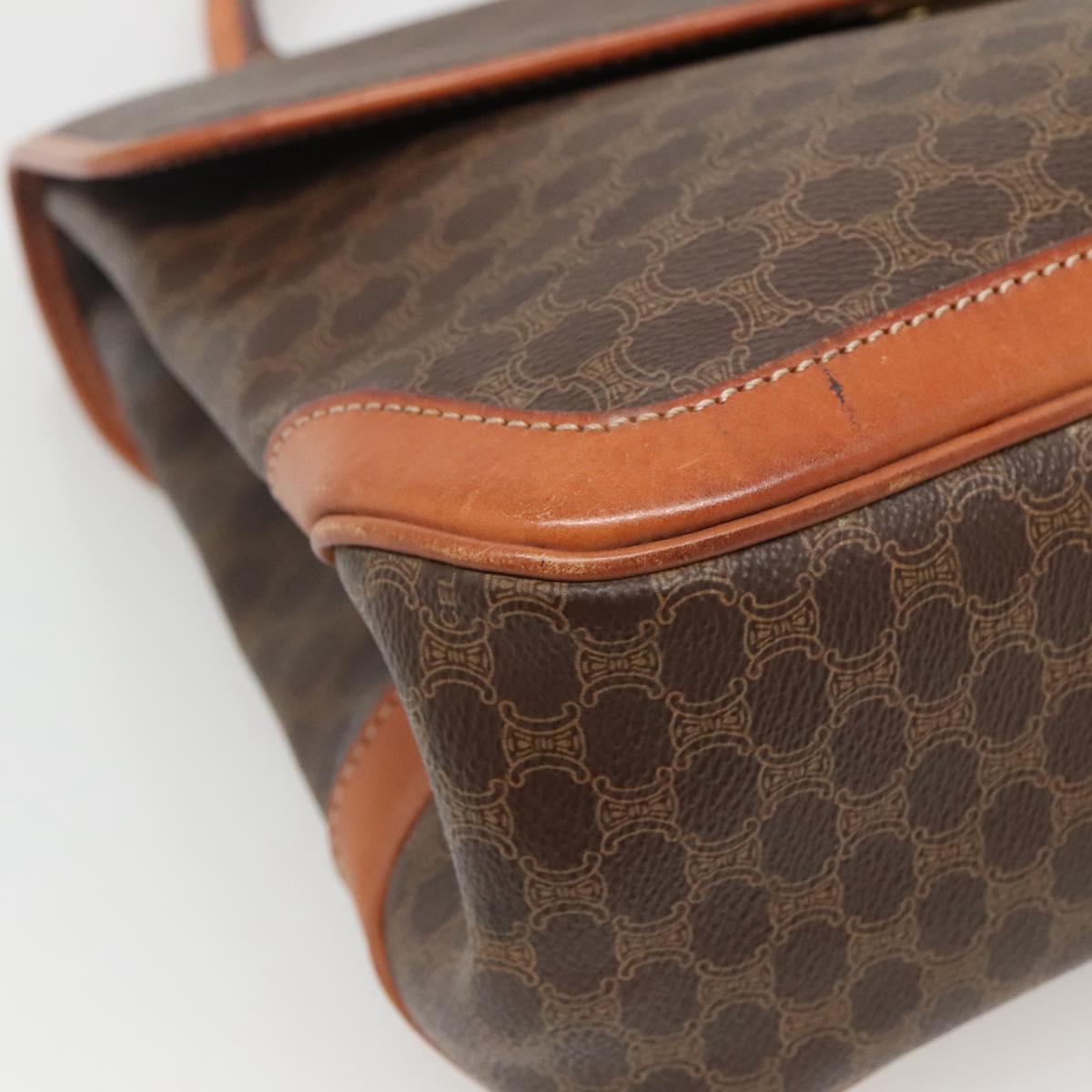 CELINE Macadam Canvas Hand Bag PVC Leather Brown Gold Auth 121702