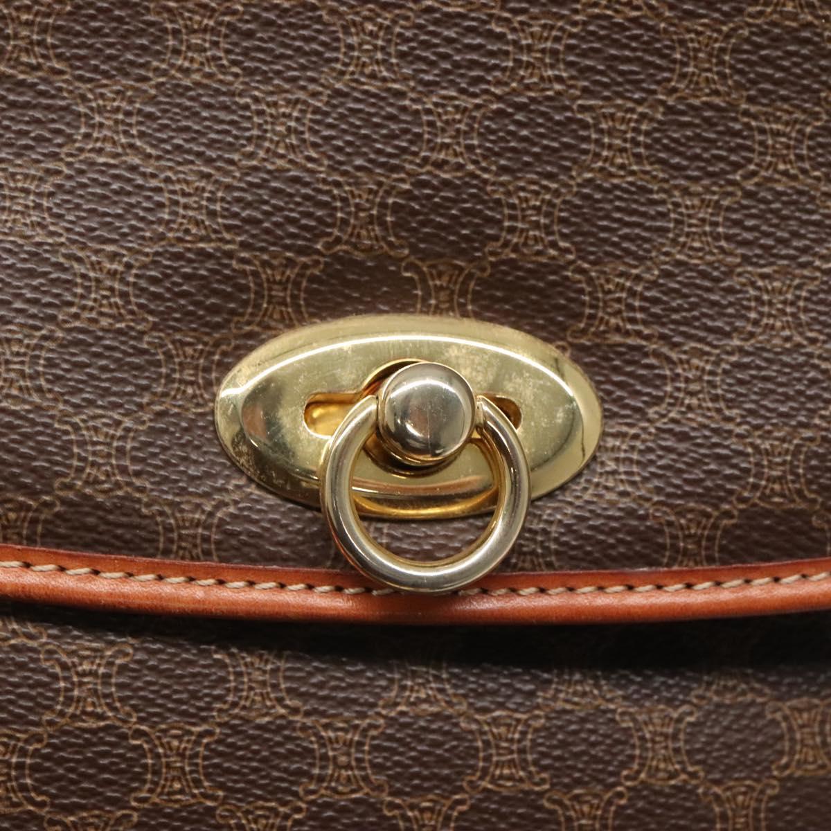 CELINE Macadam Canvas Hand Bag PVC Leather Brown Gold Auth 121702