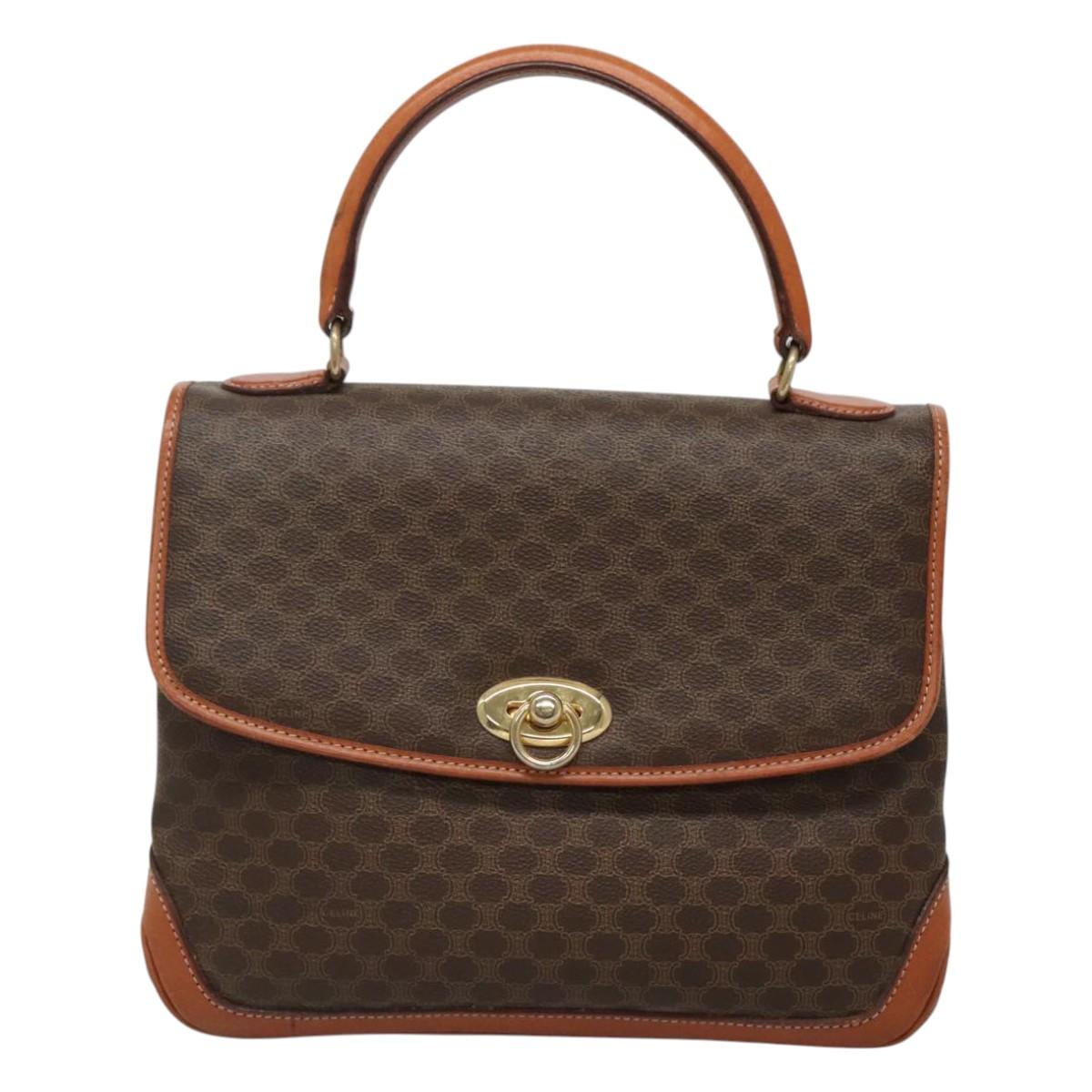 CELINE Macadam Canvas Hand Bag PVC Leather Brown Gold Auth 121702