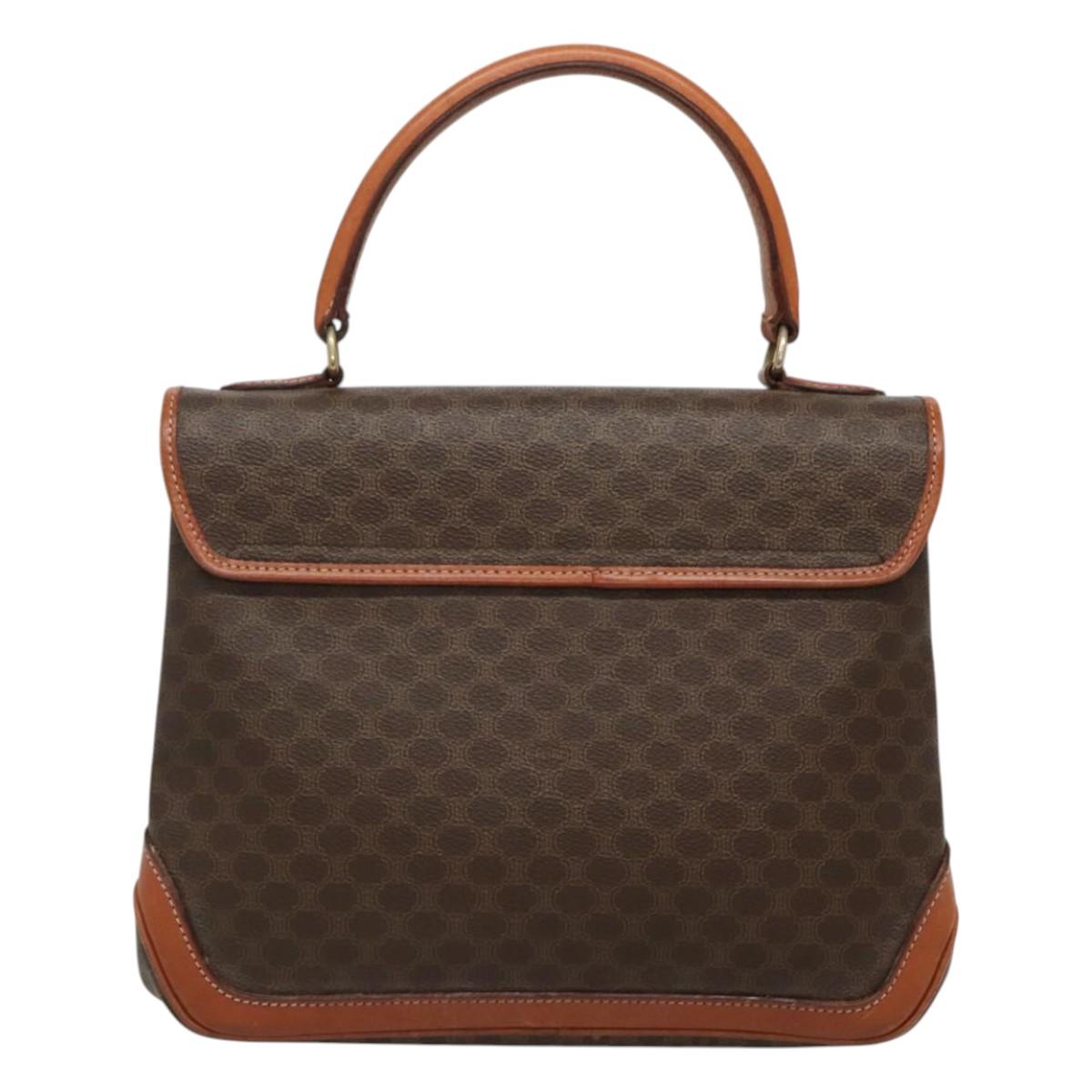 CELINE Macadam Canvas Hand Bag PVC Leather Brown Gold Auth 121702